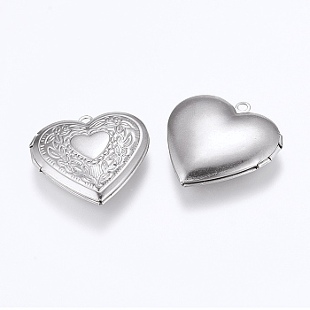 304 Stainless Steel Locket Pendants, Photo Frame Charms for Necklaces, Heart, Stainless Steel Color, 29x29x6.5mm, Hole: 2mm, Inner Size: 16.5x21.5mm
