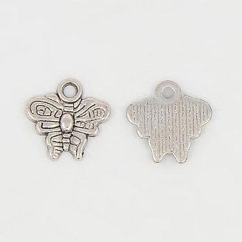 Tibetan Style Alloy Pendants, Cadmium Free & Lead Free, Butterfly, Antique Silver Color, 10x10x1mm, Hole: 1mm