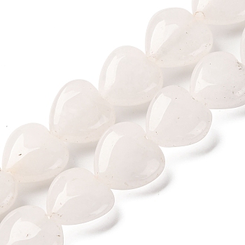 Natural White Jade Beads Strands, Heart, 14~14.5x13.5~14x6~6.5mm, Hole: 1mm, about 28pcs/strand, 15.16''(38.5cm)