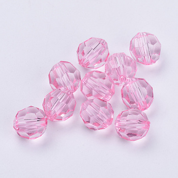 Transparent Acrylic Beads, Faceted, Round, Pink, 10x9.5mm, Hole: 1.8mm, about 990pcs/500g