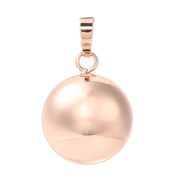 Rack Plating Brass Bell Pendants, Pregnancy Bola, Round Charms, Rose Gold, 24.5x20.5mm, Hole: 7.5x4.5mm