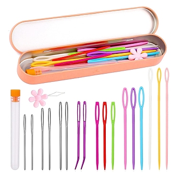 Knitting Neddles Sets, including Aluminum Big Eye Needles, Needle Threader, Mixed Color, 175x38x20mm