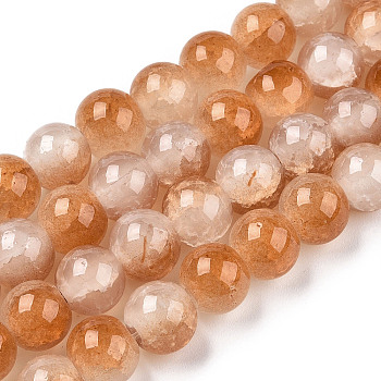 Crackle Baking Painted Imitation Jade Glass Beads Strands, Two Tone, Round, Chocolate, 8mm, Hole: 1.5mm, about 104~108pcs/strand, 29.72 inch~30.91 inch(75.5~78.5cm)