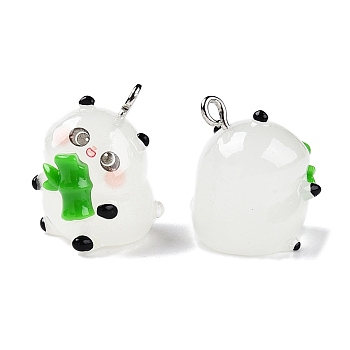 Glow in the Dark Acrylic Pendants, with Iron Findings, Panda, White, 18x19.5x23mm, Hole: 2.5mm