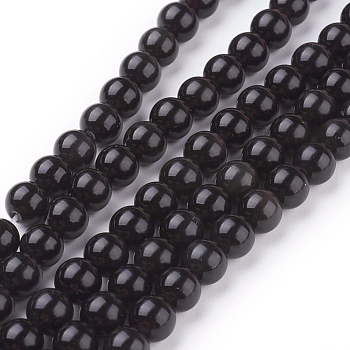 Natural Obsidian Beads Strands, Round, Grade AA, Black And Colorful, 6mm, Hole: 1mm, about 65pcs/strand, 15.7 inch
