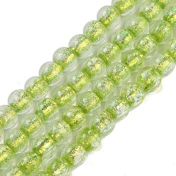 Handmade Foil Lampwork Beads Strands, Round, Yellow Green, 8.5x7mm, Hole: 1.4mm, about 40pcs/strand, 11.81''(30cm)