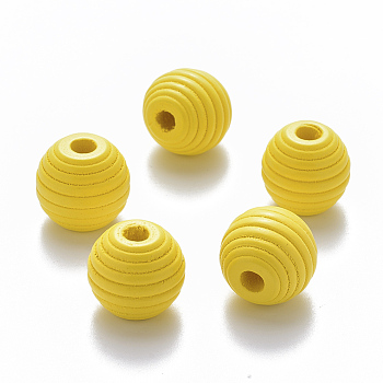 Painted Natural Wood Beehive European Beads, Large Hole Beads, Round, Yellow, 18x17mm, Hole: 4.5mm