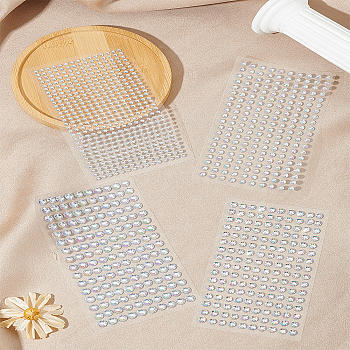 4 Sheets 4 Styles Faceted Half Round Transparent Acrylic Rhinestone Stickers, Crystal Gems Stickers for DIY Nail Art, Car, Mobile Phone Decoration, Clear, 130x75x2mm, Sticker: 3~6mm, 1 sheet/style
