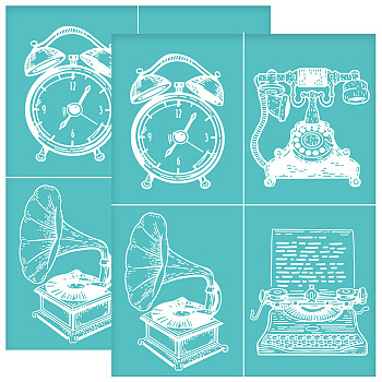 Self-Adhesive Silk Screen Printing Stencil, for Painting on Wood, DIY Decoration T-Shirt Fabric, Turquoise, Clock, 280x220mm