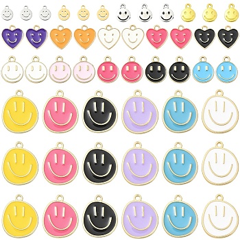 80Pcs 20 Styles Alloy Enamel Charms, Cadmium Free & Lead Free, Smiling Face, Light Gold, Mixed Color, 8~24.5x6~20x1~1.5mm, Hole: 1.2~2mm, 4pcs/style 