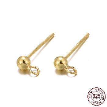 925 Sterling Silver Ear Stud Findings, Earring Posts with 925 Stamp, Golden, 14mm, head: 6x3mm, Hole: 1mm, Pin: 0.7mm