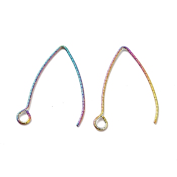 Rainbow Color Ion Plating(IP) 316 Stainless Steel Earrings Finding, Earring Hooks, with Horizontal Loop, 27x17x0.7mm, Hole: 2.5mm, 21 Gauge, Pin: 0.7mm