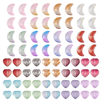 180Pcs 18 Style Electroplate Transparent Glass Bead, Heart & Crescent Moon, Mixed Color, 9~10x10~14x5~6mm, Hole: 1~1.2mm, 10Pcs/style