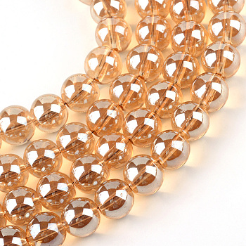 Electroplate Glass Beads Strands, Rainbow Plated, Round, Sandy Brown, 4x4.5mm, Hole: 1mm, about 200pcs/strand, 30.7 inch