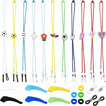 Nbeads DIY Eyeglasses Neck Strap Making Kits for Children, Anti Slip Holder, Silicone Eyeglasses Ear Grip, Eyeglass Holders, Glasses Rubber Loop Ends, Adjustable Polyester Mask Strap Extender, Mixed Color, 20~36x9~15x3.5~4mm