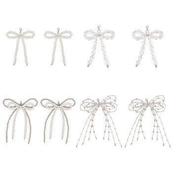 8Pcs 4 Styles Bowknot Glass Pearl & Plastic Shoes Charms, with Alloy Lobster Claw Clasps, Shoe Decoration, Mixed Color, 95~140mm, 2pcs/style