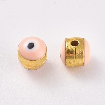 Alloy Enamel Beads, Evil Eye, Pink, 8x6~7mm, Hole: 1mm