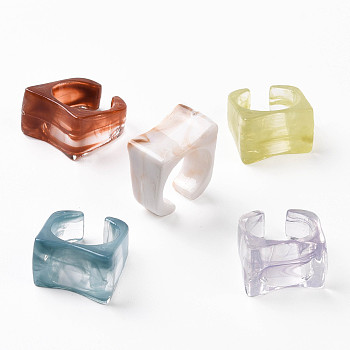 Acrylic Curved Rectangle Open Cuff Ring for Women, Mixed Color, US Size 7 1/4(17.5mm), 140Pcs/500g
