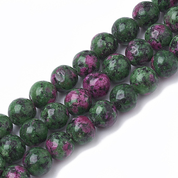 Natural Gemstone Beads Strands, Dyed, Imitation Ruby in Zoisite, Round, 10mm, Hole: 1mm, about 38~40pcs/strand, 15.7 inch