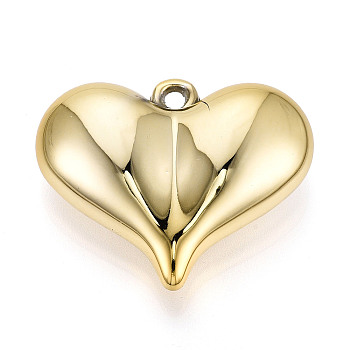 Acrylic Pendants, Heart Charms, Gold, 35.5x44x14.5mm, Hole: 3.5mm