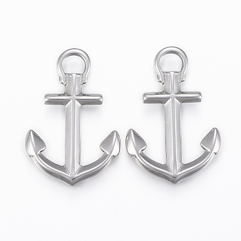 304 Stainless Steel Pendants, Anchor, Stainless Steel Color, 30x20x2.5mm, Hole: 5x4mm