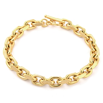 Ion Plating(IP) 304 Stainless Steel Cable Chain Bracelets, with Toggle Clasps, Real 18K Gold Plated, 8-5/8 inch(22cm), 9x3mm