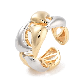 Brass Teardrop Open Cuff Ring for Women, Real 18K Gold Plated & Platinum, 13mm, Adjustable