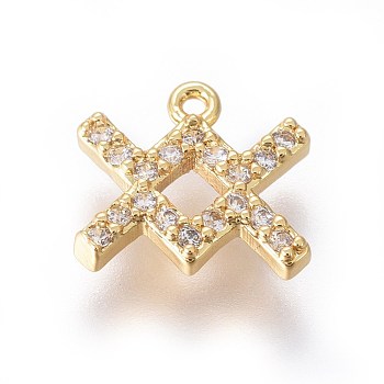 Golden Plated Brass Micro Pave Cubic Zirconia Charms, Twelve Constellations, Aquarius, 8x9x1.7mm, Hole: 0.8mm