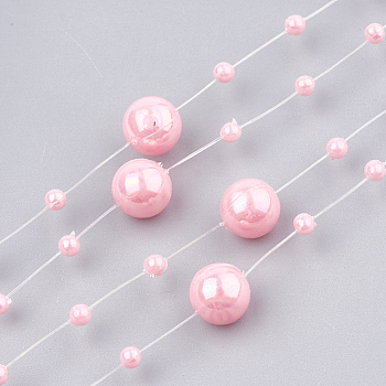 ABS Plastic Imitation Pearl Beaded Trim Garland Strand, Great for Door Curtain, Wedding Decoration DIY Material, Pink, 3~8mm, about 60m/roll