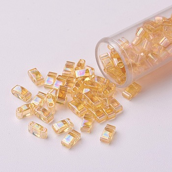 MIYUKI Half TILA Beads, Japanese Seed Beads, 2-Hole, (HTL251) Transparent Light Topaz AB, 5x2.3x1.9mm, Hole: 0.8mm, about 2500pcs/bag, 100g/bag