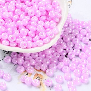 Glass Seed Beads, Opaque Colours Luster, Round, Violet, 5~5.5x3~3.5mm, Hole: 1.5~1.6mm, about 3488pcs/pound