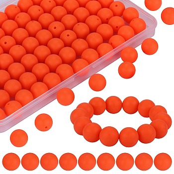 80Pcs Round Silicone Focal Beads, Chewing Beads For Teethers, DIY Nursing Necklaces Making, Coral, 15mm, Hole: 2mm