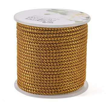 Round String Thread Polyester Cords, with Gold Wire, Dark Goldenrod, 2.5mm, about 21.87 yards(20m)/roll