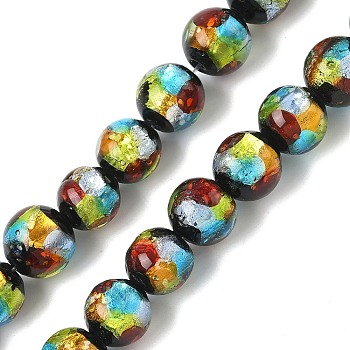 Handmade Foil Glass Beads, Round, Colorful, 9~10.5mm, Hole: 1.2mm