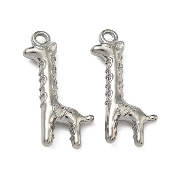 304 Stainless Steel Pendants, Giraffe Charm, Stainless Steel Color, 24x12x4mm, Hole: 1.8mm