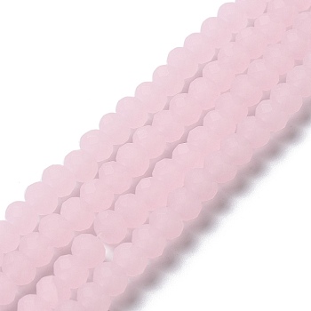 Imitation Jade Solid Color Glass Beads Strands, Faceted, Frosted, Rondelle, Pink, 3.5mm, Hole: 1mm