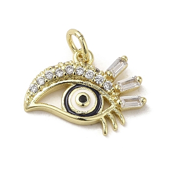 Brass Micro Pave Cubic Zirconia Pendants, with Glass and Enamel, with Jump Ring, Real 18K Gold Plated, Eye, Clear, 12.5x16.5x2.5mm, Hole: 3mm
