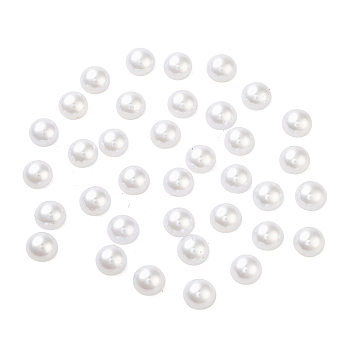 ABS Plastic Cabochons, Imitation Pearl, Half Round, White, 6x3mm, about 5000pcs/bag