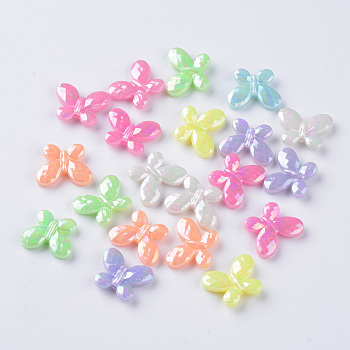 Opaque Acrylic Beads, AB Color Plated, Faceted Butterfly, Mixed Color, 13x17x4mm, Hole: 1.5mm, about 1250pcs/500g
