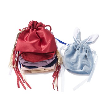 Satin Bags with Drawstring Jewelry Gift Bags, with Ribbons, Wedding Favor Candy Bags, Mixed Color, 14~15.8x12~15x0.2cm