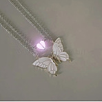 2Pcs Alloy Enamel Magnetic Luminous Butterfly Pendant Friendship Couple Necklaces, Platinum, White, 17.72 inch(45cm)(FS-WG3F676-01)