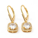 Clear Cubic Zirconia Square Dangle Leverback Earrings, Rack Plating Brass Jewelry for Women, Cadmium Free & Lead Free, Real 18K Gold Plated, 27mm, Pin: 1.1mm(EJEW-C035-10G)