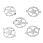 Tarnish Resistant Stainless Steel Links Connectors, Flat Round with Star, Stainless Steel Color, 15x12x1.1mm, Hole: 1mm(STAS-O142-05P)