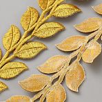 Polyester Ribbon Cloth Patches, Hot Melt Adhesive, Cloth Appliques, Leaf, Gold, 36x1mm(DIY-WH0661-51A)