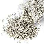 12/0 Electroplate Glass Seed Beads, Round Hole Rocailles, Silver Plated, 2x2mm, Hole: 0.5mm(SEED-Q003-S)
