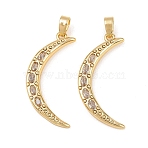 Brass Micro Pave Cubic Zirconia Pendants, Moon Charms, Real 18K Gold Plated, Clear, 27.5x17x3mm, Hole: 5x2.5mm(KK-G549-01G-01)