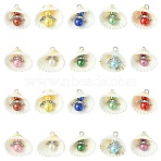 50Pcs 10 Colors Acrylic & Shell Pendants, Angel Charms with Iron Findings, Mixed Color, 22~31mm, Hole: 2.8mm, 5pcs/colors(PALLOY-CJ00046)