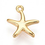 Brass Pendants, Starfish Charms, Cadmium Free & Nickel Free & Lead Free, Real 18K Gold Plated, 12x10.5x2mm, Hole: 1mm(KK-T075-40G)