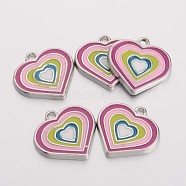 Alloy Enamel Pendants, Heart, Platinum, Colorful, Lead Free & Cadmium Free & Nickel Free, about 18mm long,17.5mm wide,1.5mm thick,hole:2mm(X-EA180Y-NF)