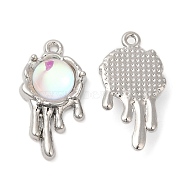 Alloy Pendants, with Glass, Cadmium Free & Lead Free, Flat Round Melting Charms, Platinum, 24x15x5mm, Hole: 1.6mm(PALLOY-A003-06P)